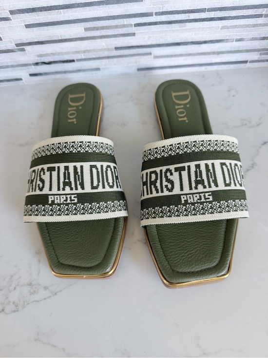 Dior Shoes - Dior Olive Green Logo Canvas Slide Sandals size 7